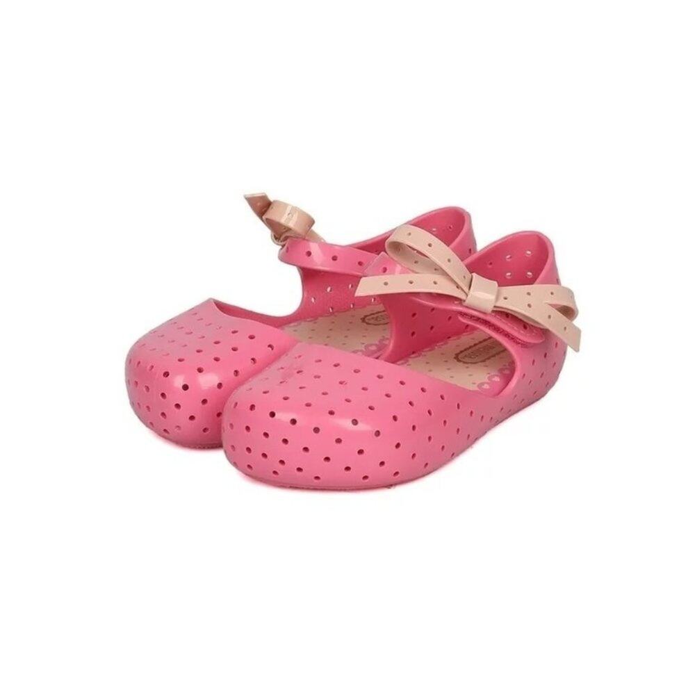 Mini Melissa Furadinha Size 7 Girls PVC Perforated Bow Tie Mary Jane Flat